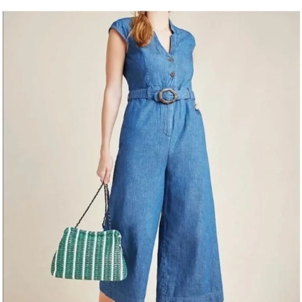 Pilcro & The Letterpress Wide Leg Crop Light Denim Jumpsuit Size 0 - Picture 2 of 16